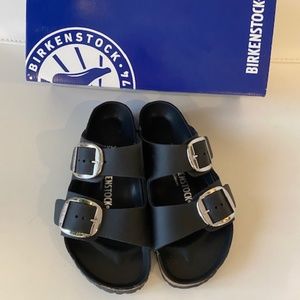 Birkenstock Arizona Black Leather Silver Buckles